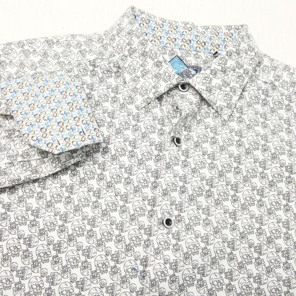 Robert Graham Other - Robert Graham Shirt Mens Small White Gray Skulls AOP Flip Cuff